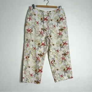 JM Collection Starfish and Shell Print Linen Pants